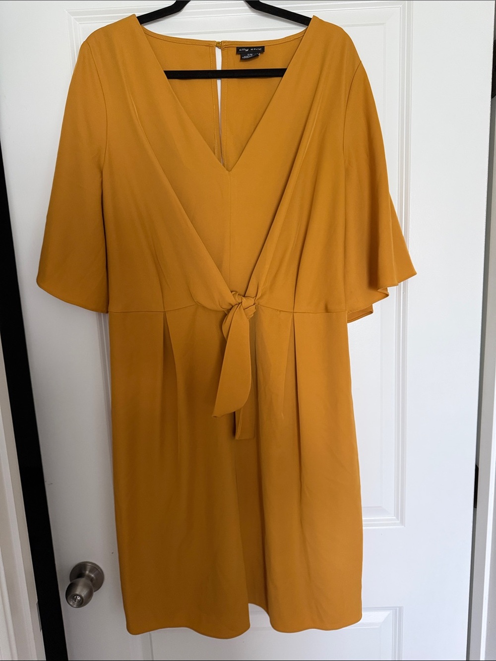 City Chic Mustard Tie-Waist V-Neck Midi Dress